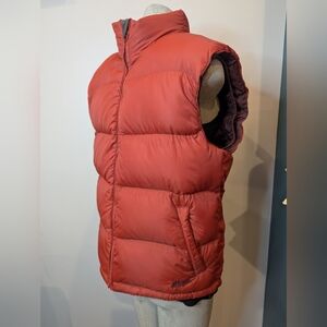 MEC men's super puffer down vest in burnt orange & burgundy, Mens M Women's M/L